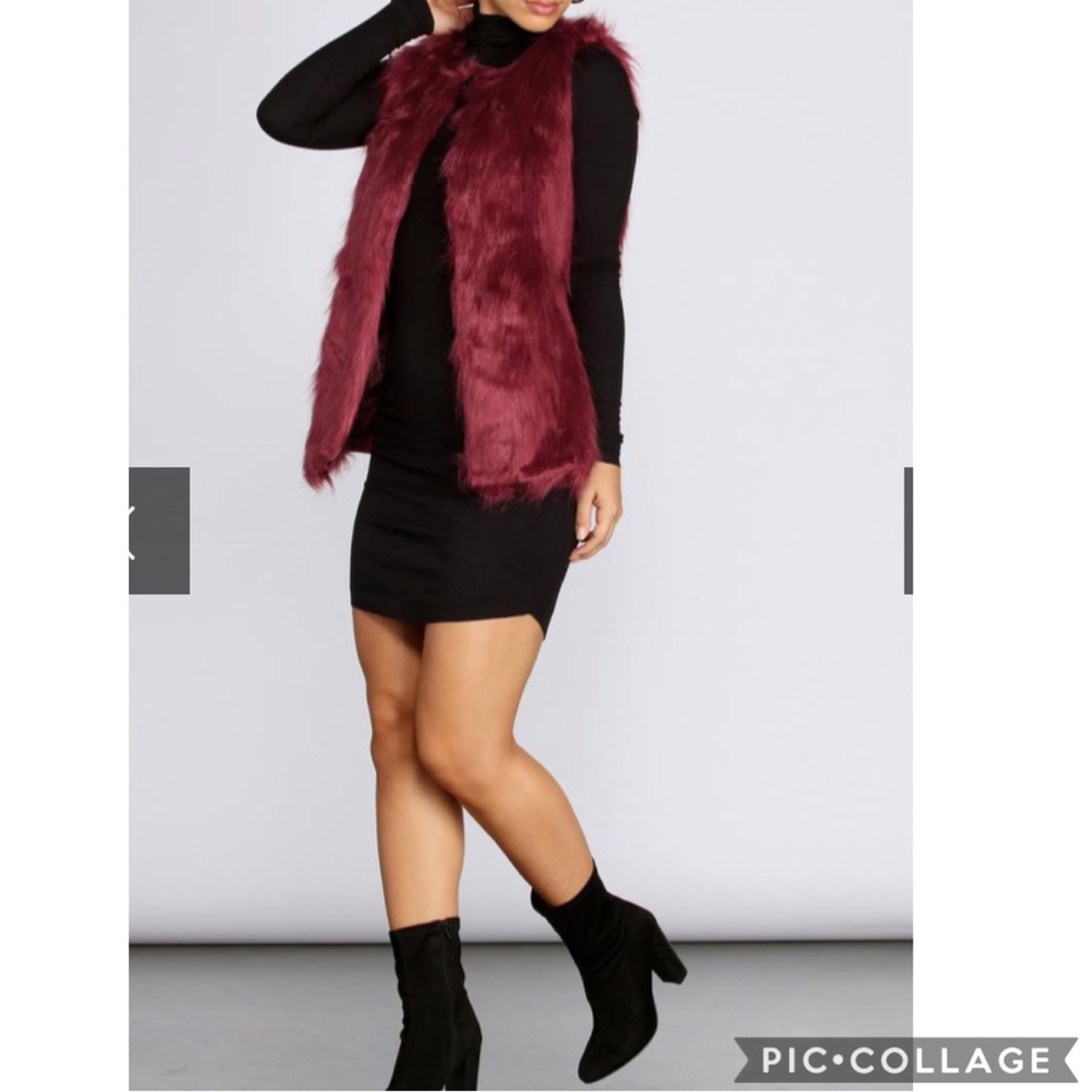 Jenn  faux fur vest burgundy size L